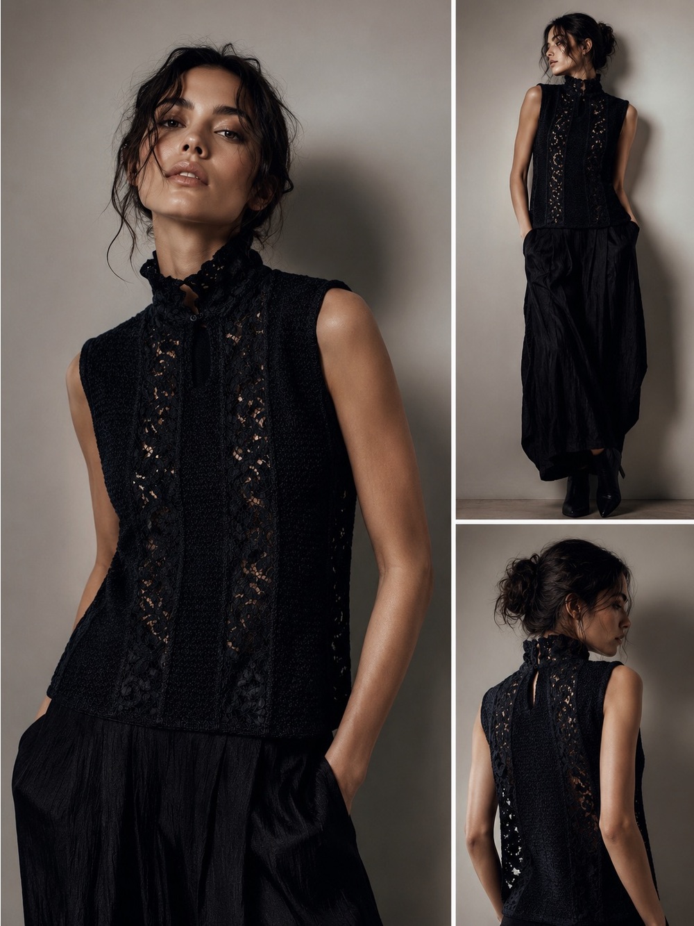 Gary Graham 100% Alpaca Lace Knit Black Sweater Vest Women’s Medium Made in Peru